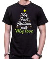 Kvalitné vianočné tričká pre tvoju lásku/polovičku na 1. spoločné vianoce z kolekcie partnerské tričká-Pánske/dámske tričko - Prvé Vianoce s mojou láskou